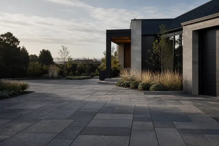 Premium charcoal and grey concrete paver driveway