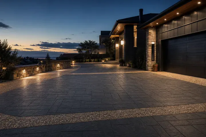 Decorative concrete patterns and exposed aggregate bands