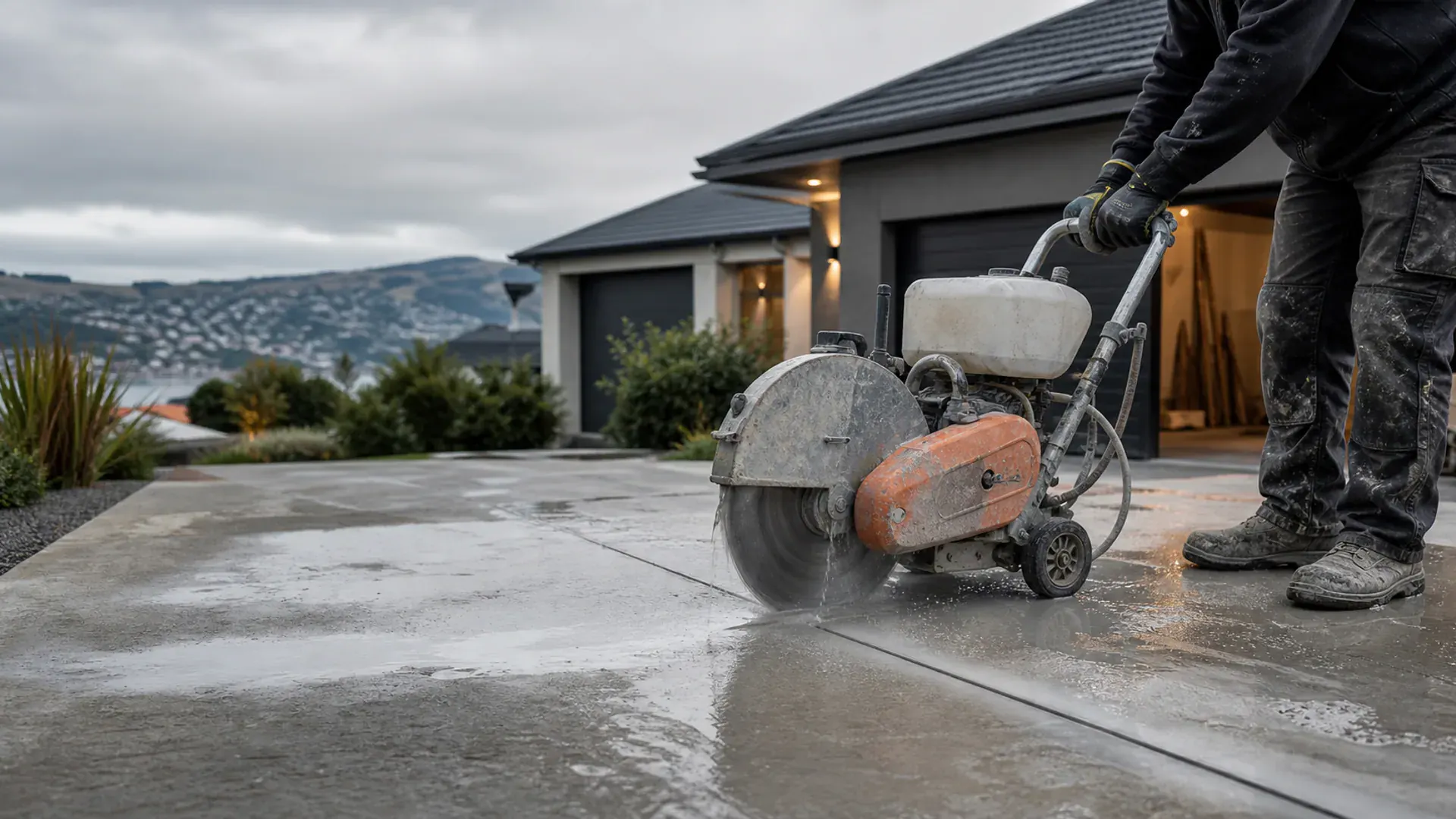 Professional diamond saw cutting a clean line through concrete in Dunedin